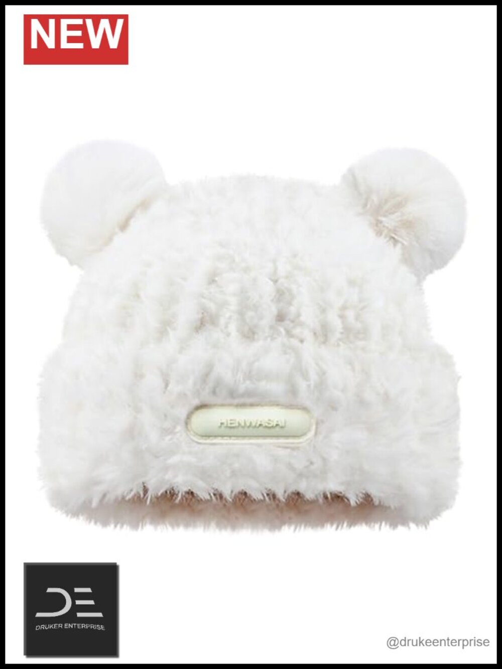 Fuzzy Bear Ears Beanie Hat with Pompom Winter Knit Animal Costume Accessory
